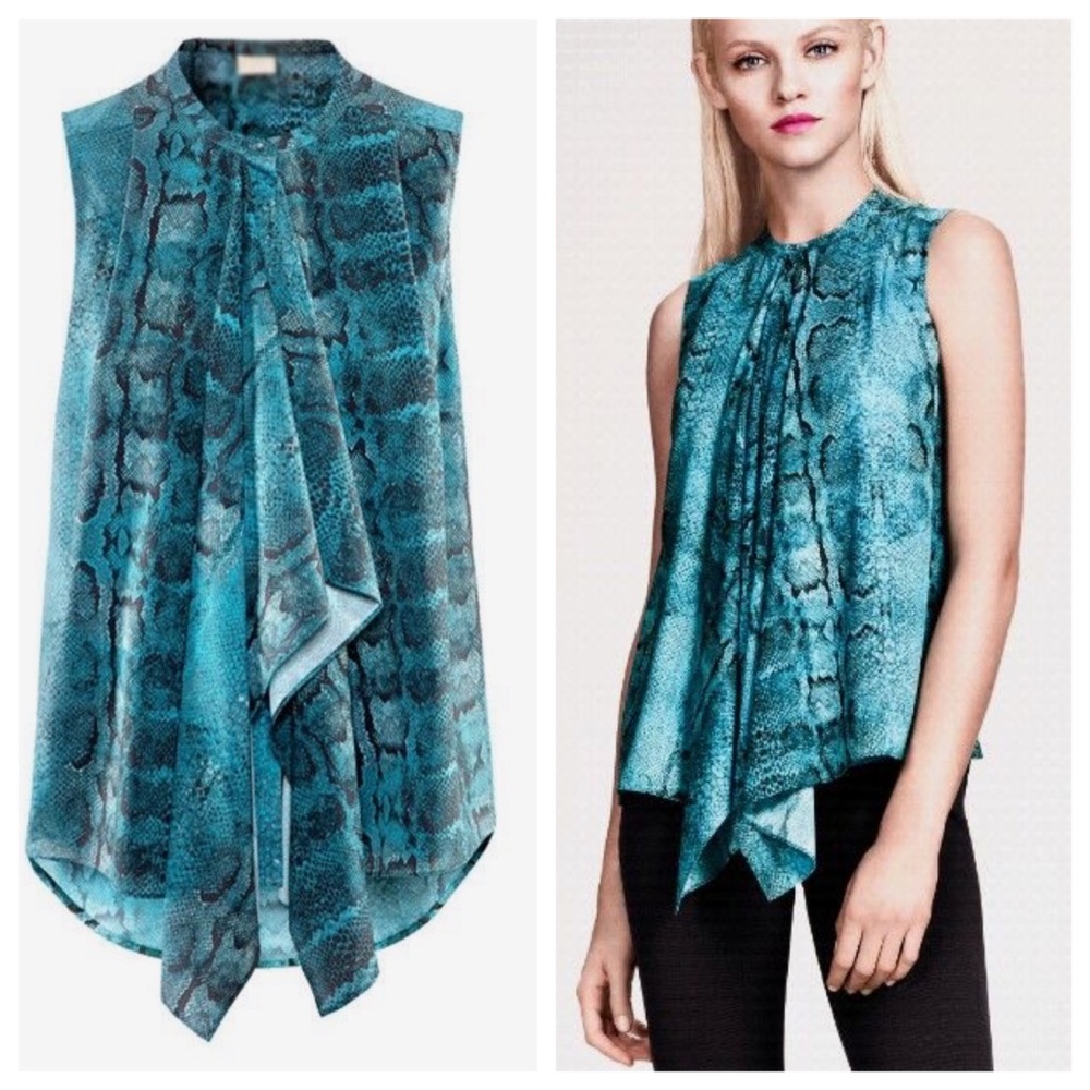 H&M Animal Print Ruffle Front Dress Button Down Top Blouse